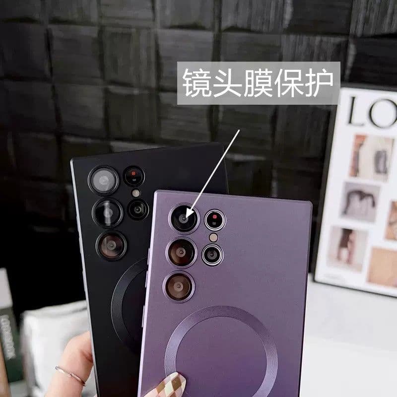image-Suitable for Samsung S23ultra metal paint magnetic suction mobile phone case S22 all-inclusive lens film S21FE matte protective cover
