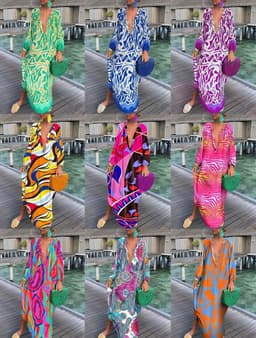 image-Autumn V-Neck Long-Sleeved Dress Women's XXL Polyester
