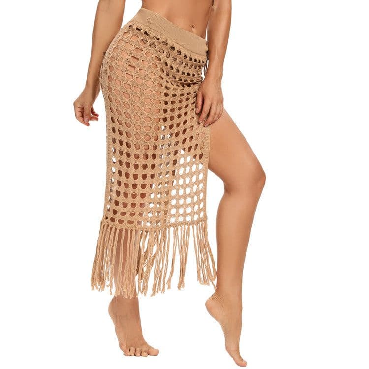 image-Tidal Beach Skirt - Khaki XS Hollow Knit