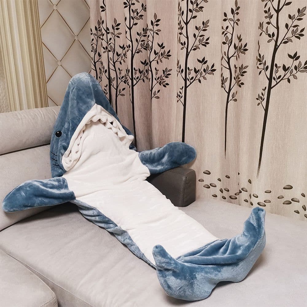 image-Shark Flannel Sleeping Bag Pajamas - Sea Blue XL