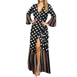 image-Leopard Print U-Neck Dress - Long Sleeve Polyester XXXL