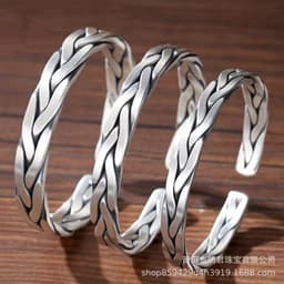 image-Mingjun Jewelry Sterling Silver Twisted Bracelet Men
