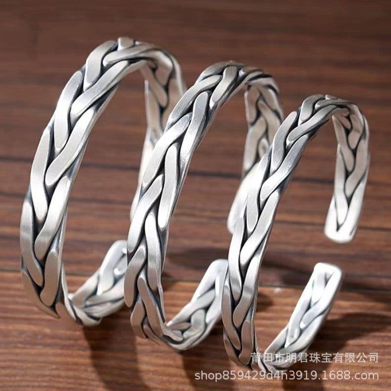 image-Mingjun Jewelry Sterling Silver Twisted Bracelet Men