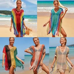 image-Women's Rainbow Hollow Bikini Blouse - Beach Cover Up