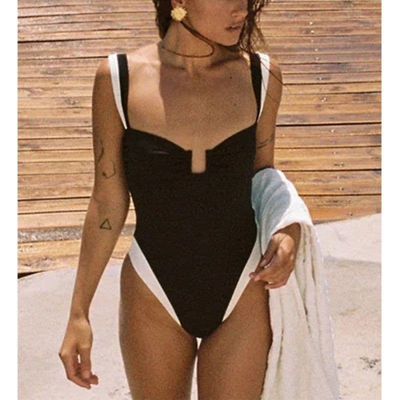 image-Women's One-Piece Swimsuit Black Solid Color S