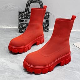 image-Women's Knit Martin Boots - Black Red High Top