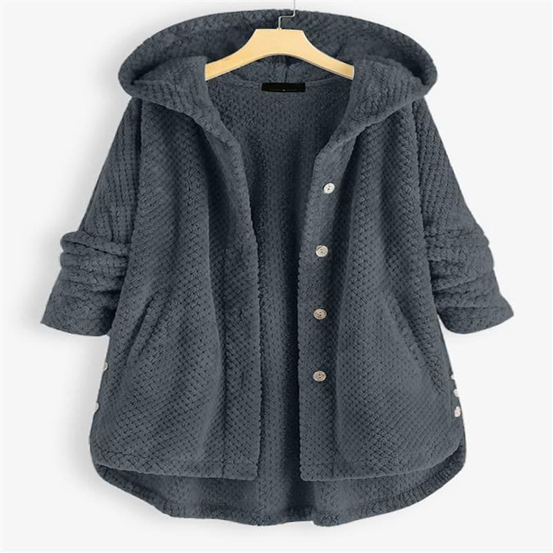 image-Women's Winter Hooded Fleece Sweater - Dark Blue 5XL
