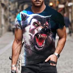 image-European & American 3D Lion Print Men's T-shirt, Short Sleeve, 6XL Comfortable