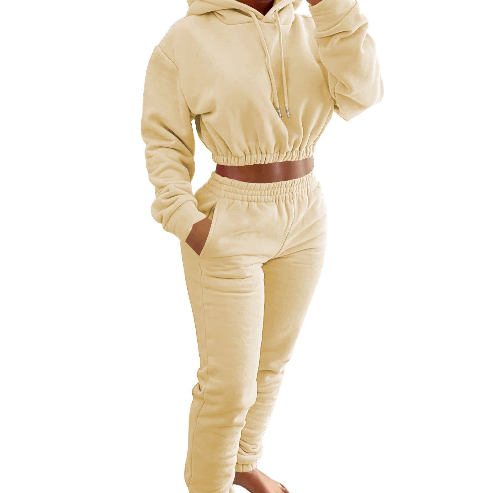 image-Women's Fleece Hoodie + Jogging Pants Set Light Yellow XXL