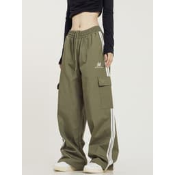 image-Straight Leg Pants - Green Cotton High Waist Casual