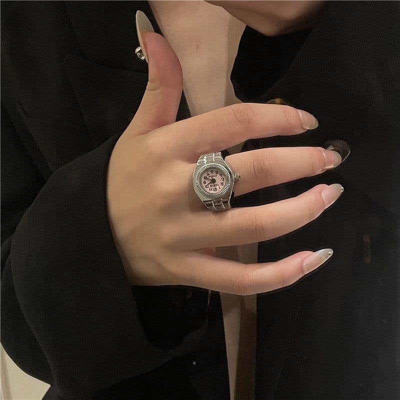image-European Fashion Punk Watch Ring - Couples Mini Clock, Elastic, Retro (65 characters)