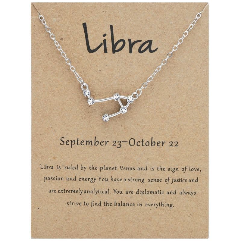 image-Yulu 12-Constellation Diamond Necklace Alloy Clavicle Chain - Brown
