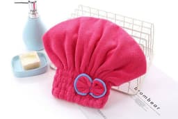 image-Coral Fleece Dry Hair Cap - Princess Bow Pink