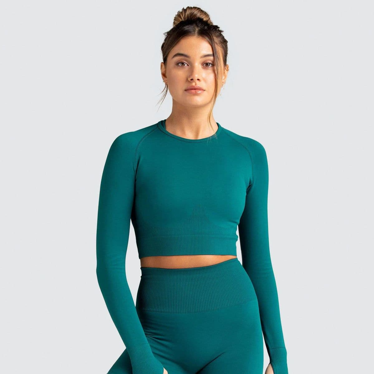 image-Women's Long Sleeve Yoga Top - Black Nylon Spandex
