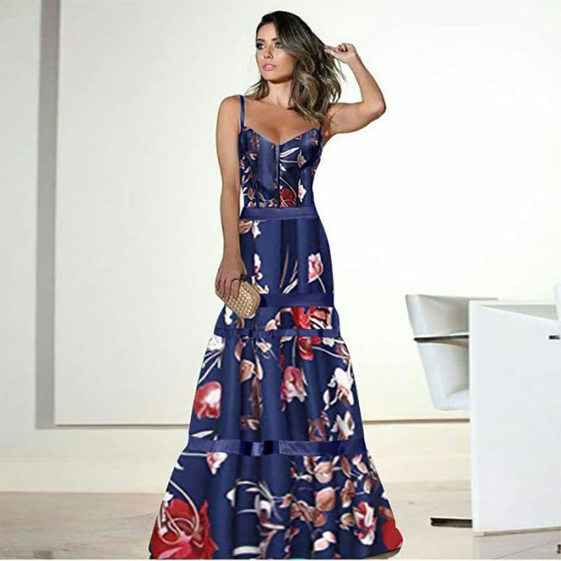image-Sleeveless Polyester Dress - Green High Waist Long
