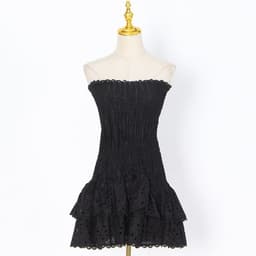 image-A-Line Skirt Dress - Black Strapless Embroidery