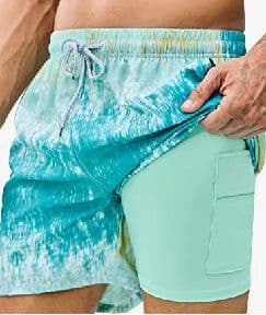 image-Men's 3D Print Swim Trunks - 2 Pack Quick Dry Stretch Shorts with Compression