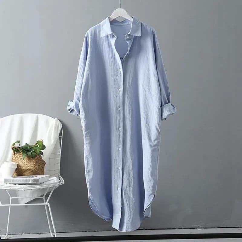 image-Cotton Linen Shirt Women White Cardigan POLO
