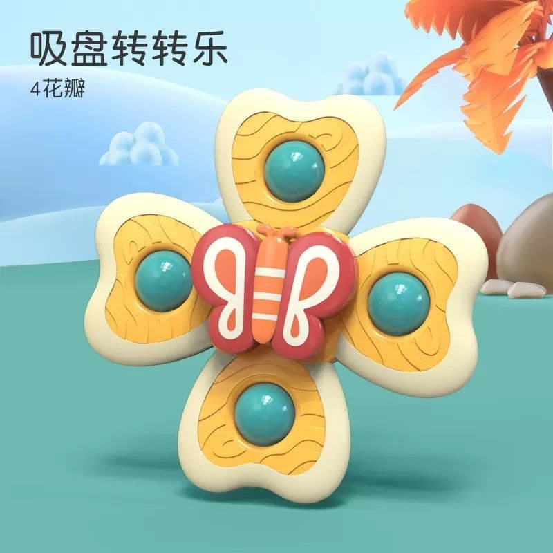 image-Baby spinner suction cup toy children's flower spinning top baby bath play table and chair suction cup toy