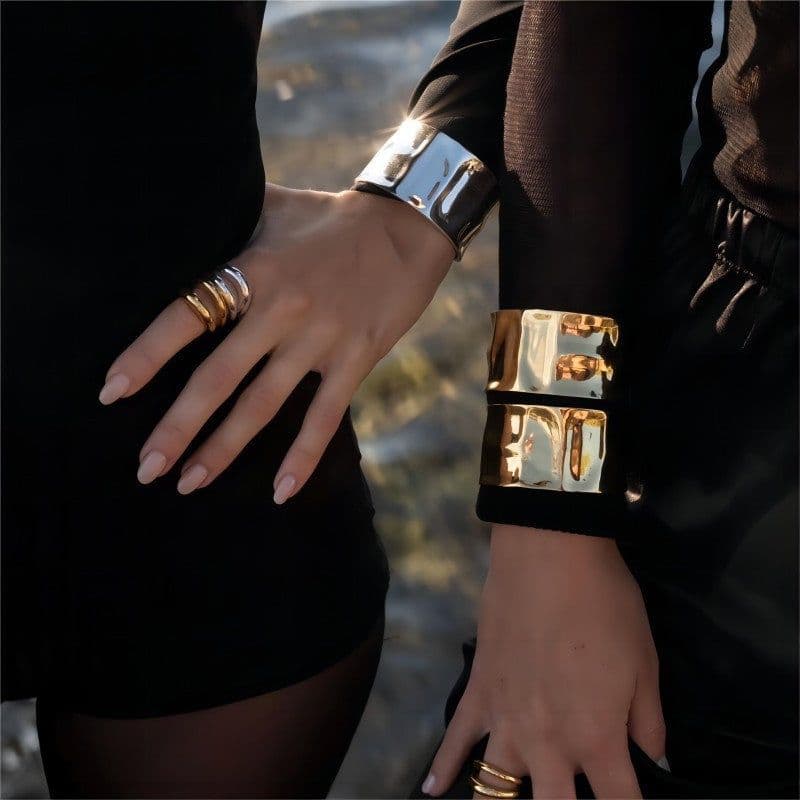 image-Stainless Steel Bracelet - Gold Hammer Pattern