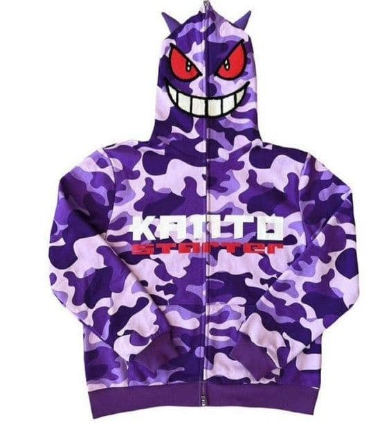 image-Gengar Harajuku 3D Hooded Sweater - Black Zipper Embroidery