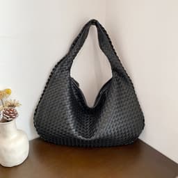 image-Women's Woven Shoulder Bag - PU Leather Medium