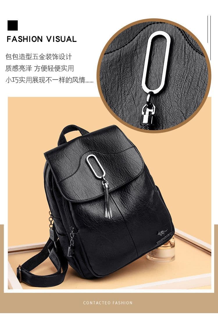 image-Women's Backpack PU Leather Black One Shoulder