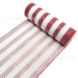 image-Christmas Wire Mesh Packaging - Red & White Strips 26cm x 10yds