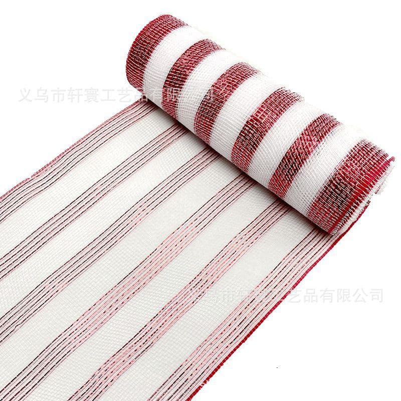 image-Christmas Wire Mesh Packaging - Red & White Strips 26cm x 10yds