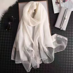 image-Silk Scarf Women 70x190cm Beaded Gold Edge Summer Beach