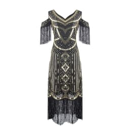 image-Retro Evening Sequin Dress - Apricot 1920s Style Midi Skirt - Elegant Party Dress