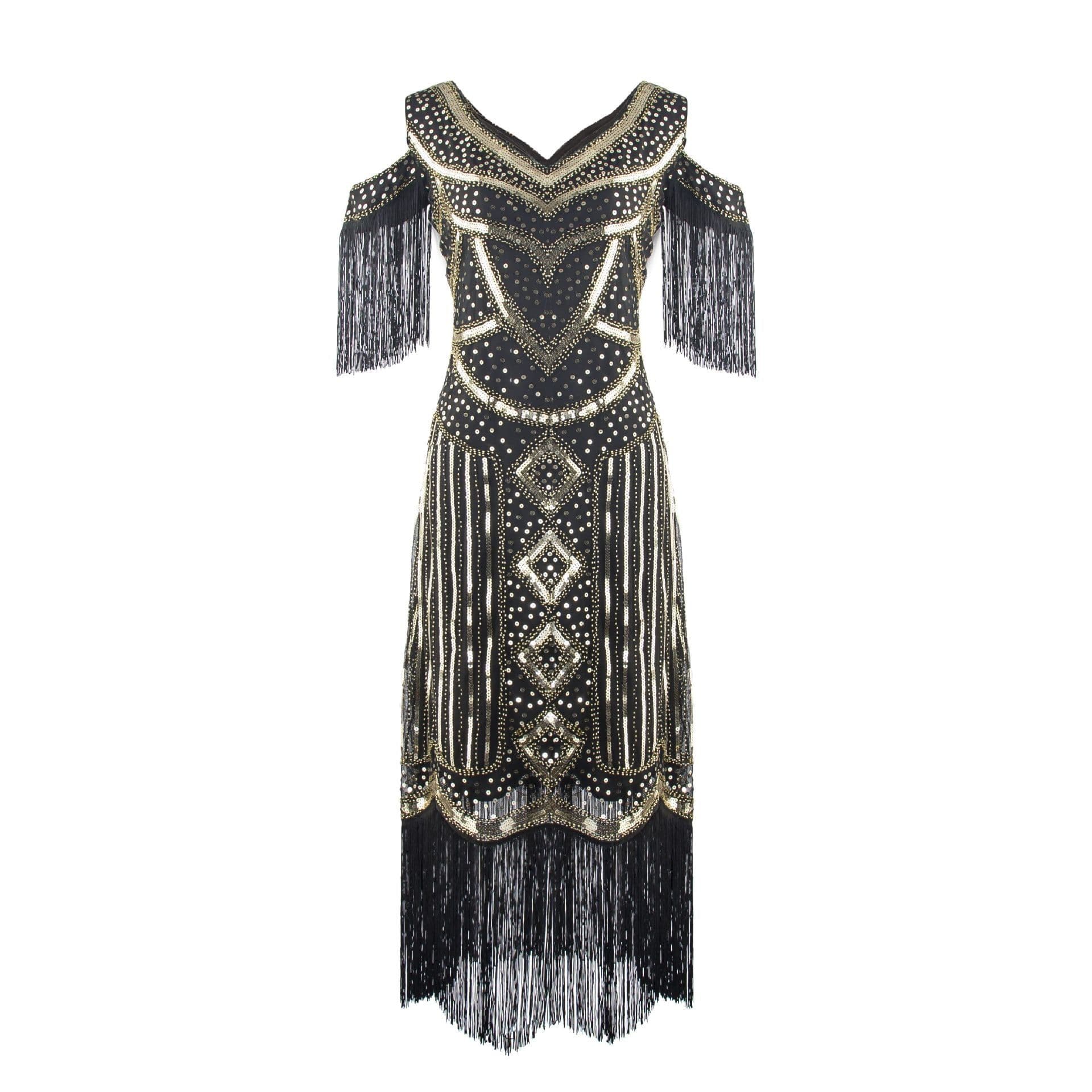 image-Retro Evening Sequin Dress - Apricot 1920s Style Midi Skirt - Elegant Party Dress