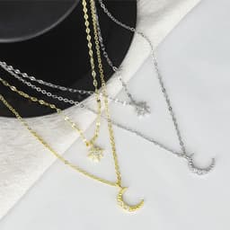 image-Qibao S925 Silver Star Moon Necklace for Women - 41-50cm