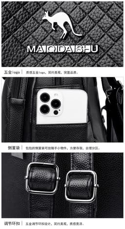 image-Backpack Women's Navy Blue PU Leather 20-35L