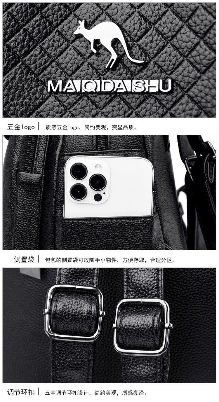 image-Backpack Women's Navy Blue PU Leather 20-35L