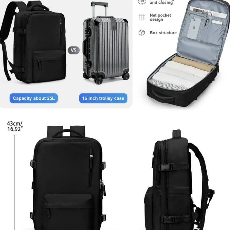 image-USB Rechargeable Travel Backpack 20-35L Off White