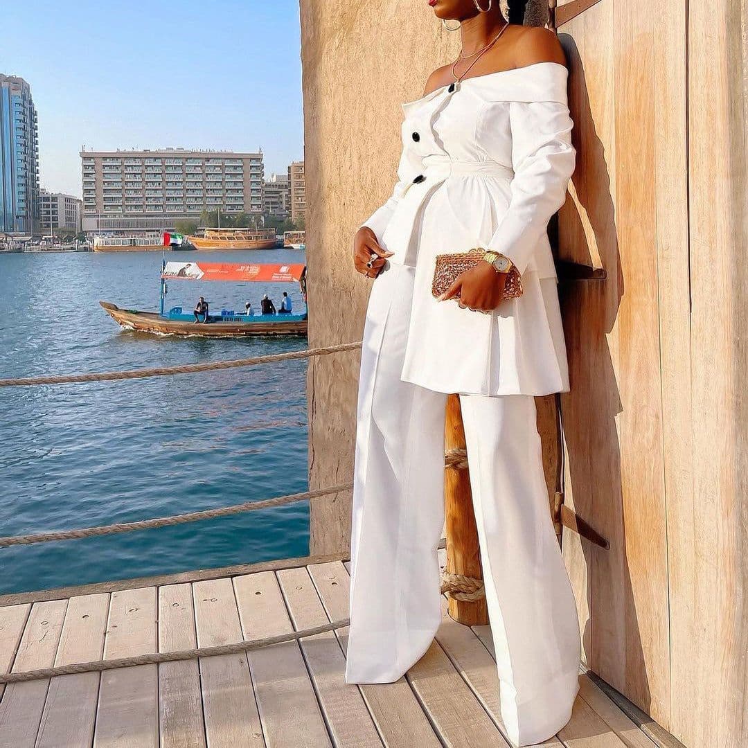 image-D3048M Amazon cross-border new European and beautiful women fashion temperament commuter suit trouser suit Africa two-piece suit