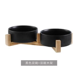 image-Hangyi Ceramics Double Bowl Pet Dish - Wooden Frame, Anti-Knock - 24 Pack