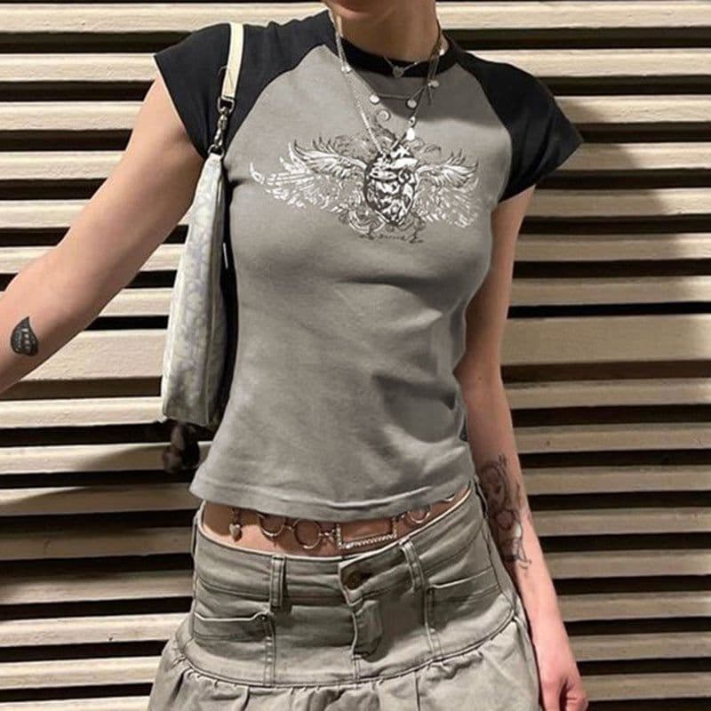 image-Trendy 2022 Retro Raglan Short-Sleeved T-Shirt - Contrasting Wings Print