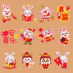 image-Douyin Rabbit Year Puzzle Sticker - DIY Crystal Diamond Fridge Decal - Cartoon Style