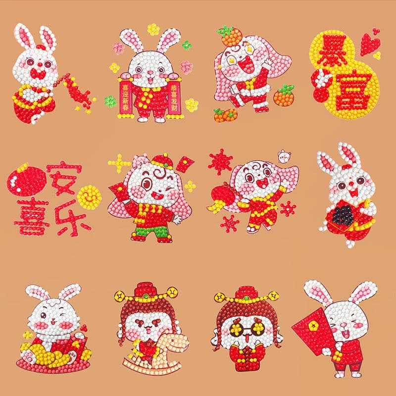 image-Douyin Rabbit Year Puzzle Sticker - DIY Crystal Diamond Fridge Decal - Cartoon Style