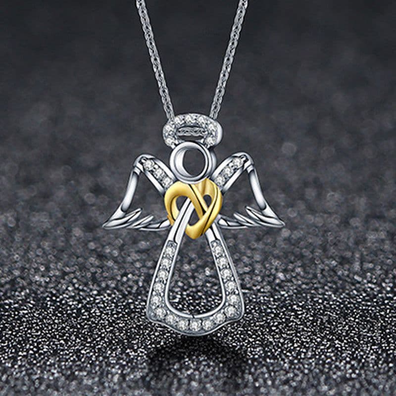 image-Angel Wings Love Pendant Necklace - Two-Tone Alloy