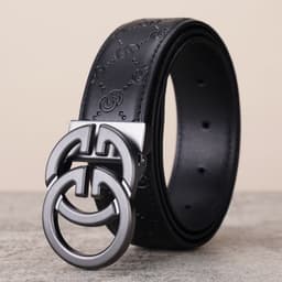 image-Men's Genuine Leather Belt - Black Smooth Buckle