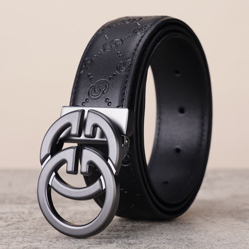 image-Men's Genuine Leather Belt - Black Smooth Buckle