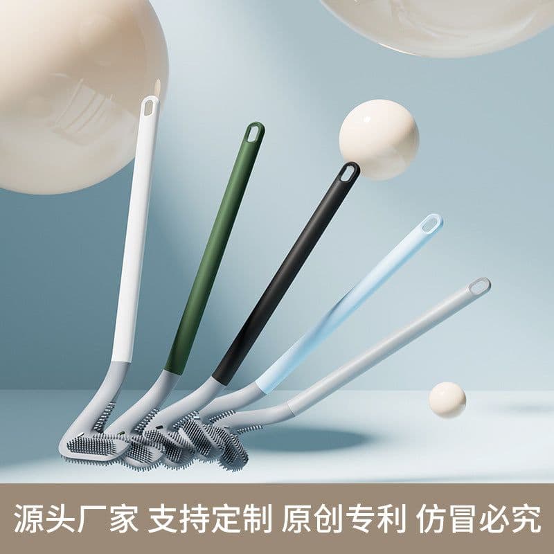 image-Qingqiu Green Toilet Brush Set Wall Hanging Long Handle No Dead Corner Cleaning
