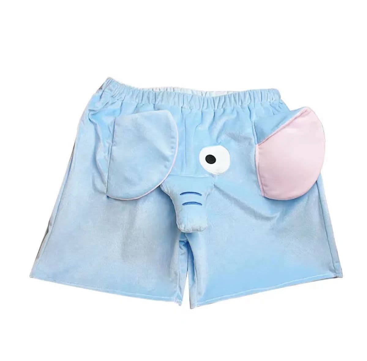 image-2024 Summer New Cute Elephant Shorts Embroidered Dumbo Creative Plush Ugly Fish Couple Pajamas Blue Pink