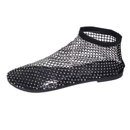 image-Large Size Women's Sandals 2023 Gold Hollow Low Heel Fishnet Flats