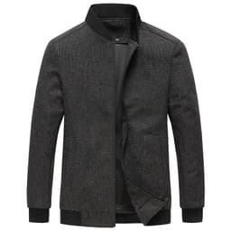 image-Navy Blue Slim Jacket Stand Collar Men's Raglan Sleeves