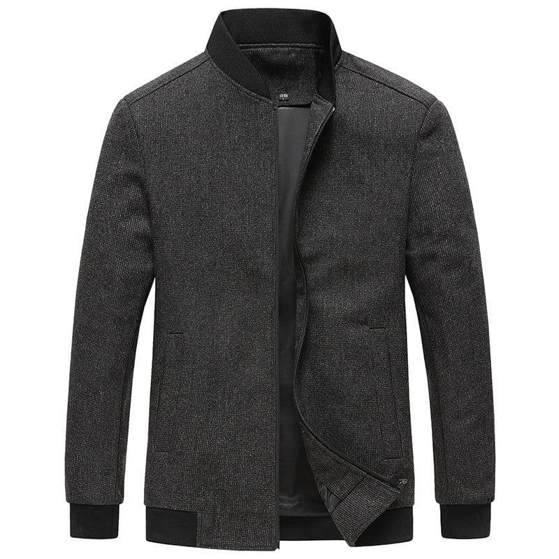 image-Navy Blue Slim Jacket Stand Collar Men's Raglan Sleeves
