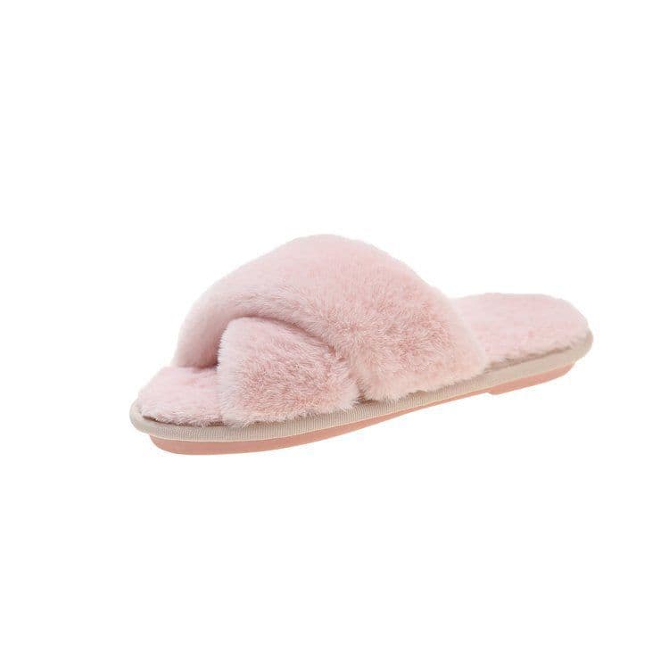 image-Women's Fur Slippers - Black Plush Open Toe